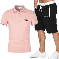 high quality men suit ford print mens sets polo shirts shorts suit two piece sets 2022 new summer mens suit polos male sets