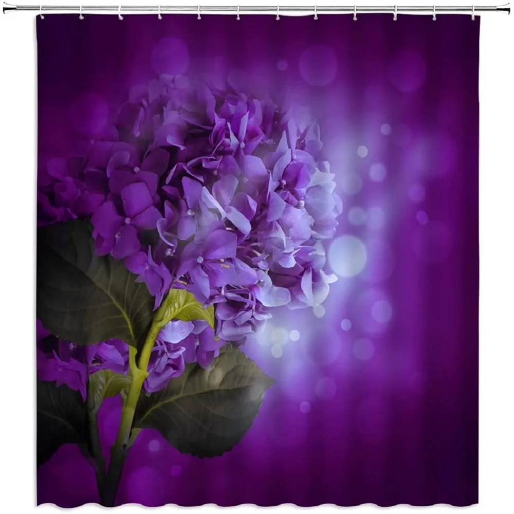 

Водонепроницаемая Штора для душа, фиолетовый занавеска из полиэстера, с цветочным принтом, с крючками, для ванной комнаты, ванной комнаты