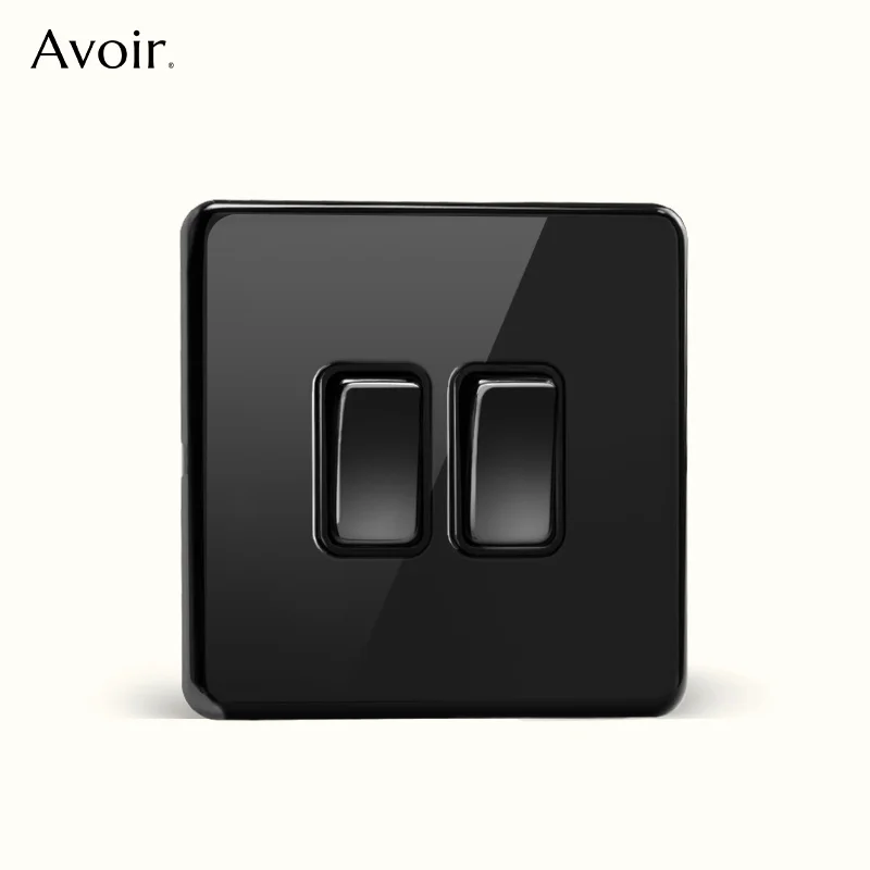 Avoir Glossy Wall Panel Push Button Switch Led Lighting Dimmer Black Stainless Steel Double Electrical Socket French EU UK Plugs