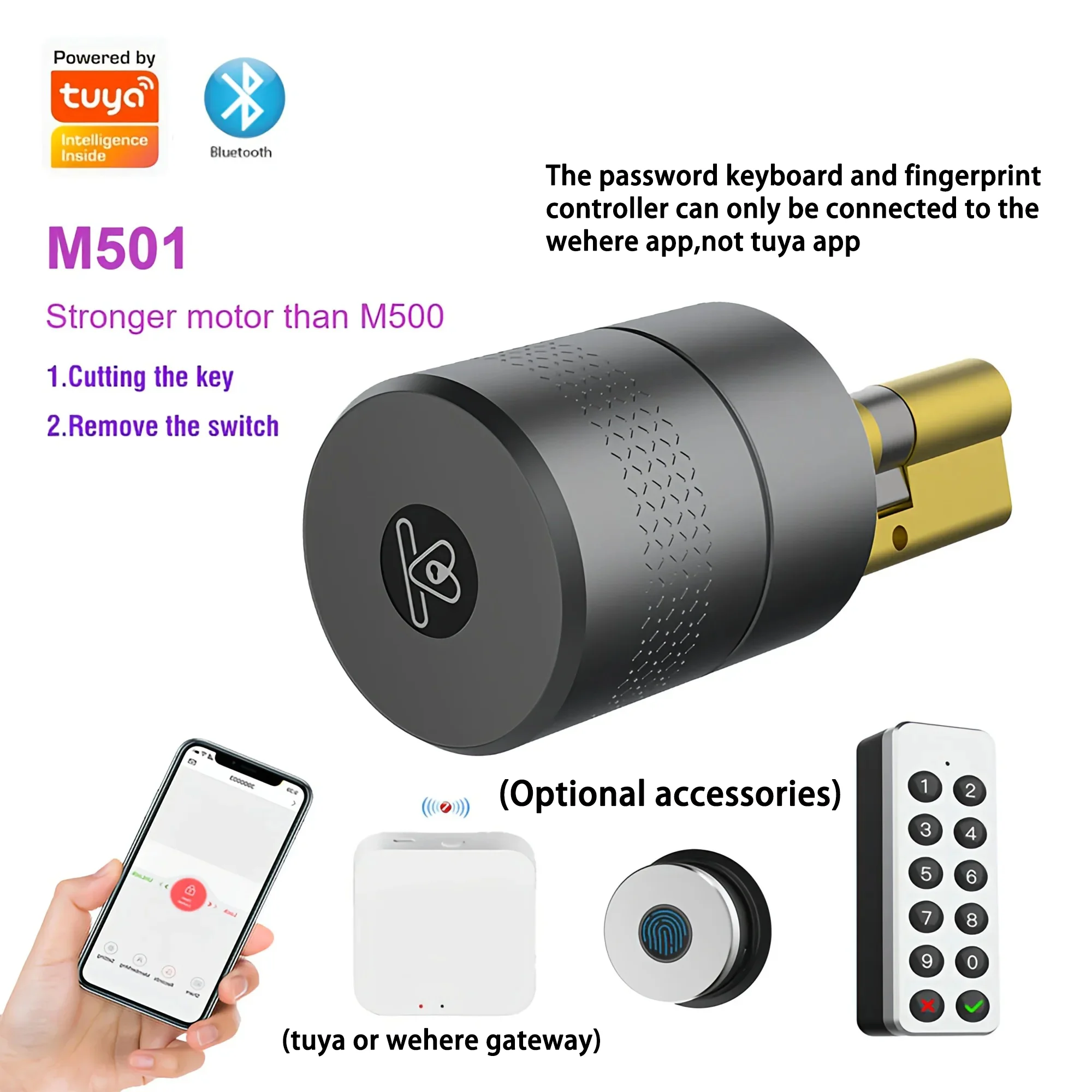 Фото Умный дверной замок-цилиндр Tuya M501 с отпечатком пальца и Bluetooth, версия Smartlife Control №1