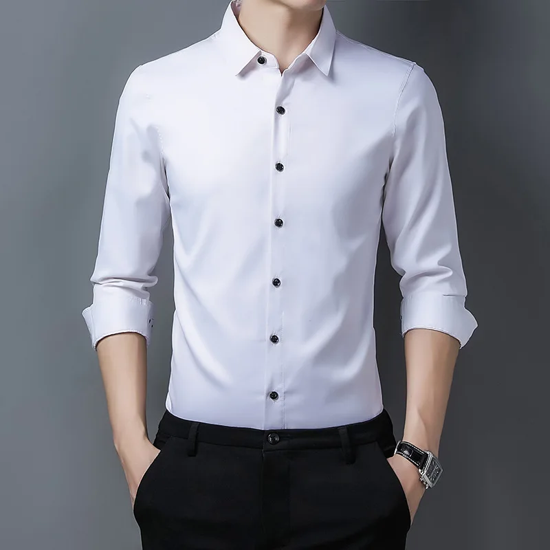 2023 New Polyester Business Casual High-quality Top Men's No-ironing Casual Men's Shirt