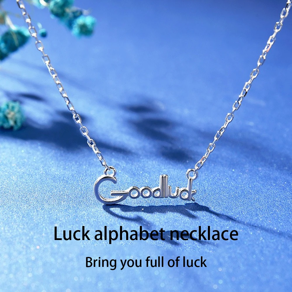 

925 Sterling Silver Necklace Fashion Simple Goodluck English Letter Necklace Lucky Clavicle Chain Party Women Gift