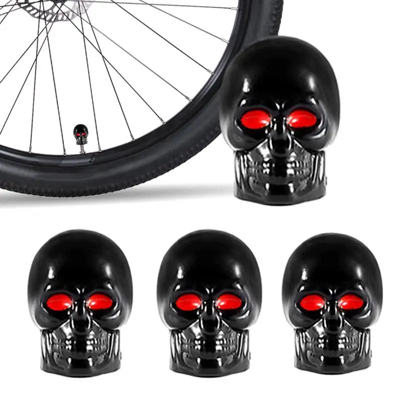 

4Pcs Set Universal Car Skull Style Antirust Copper Core Motorcycle Bike Car Wheel Tyre Tires Valve Stem Caps Multi-Purpose