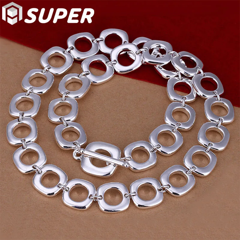 

925 Sterling Silver Square Round Chain Necklace For Women Man Charm Wedding Engagement Party Fashion Jewelry