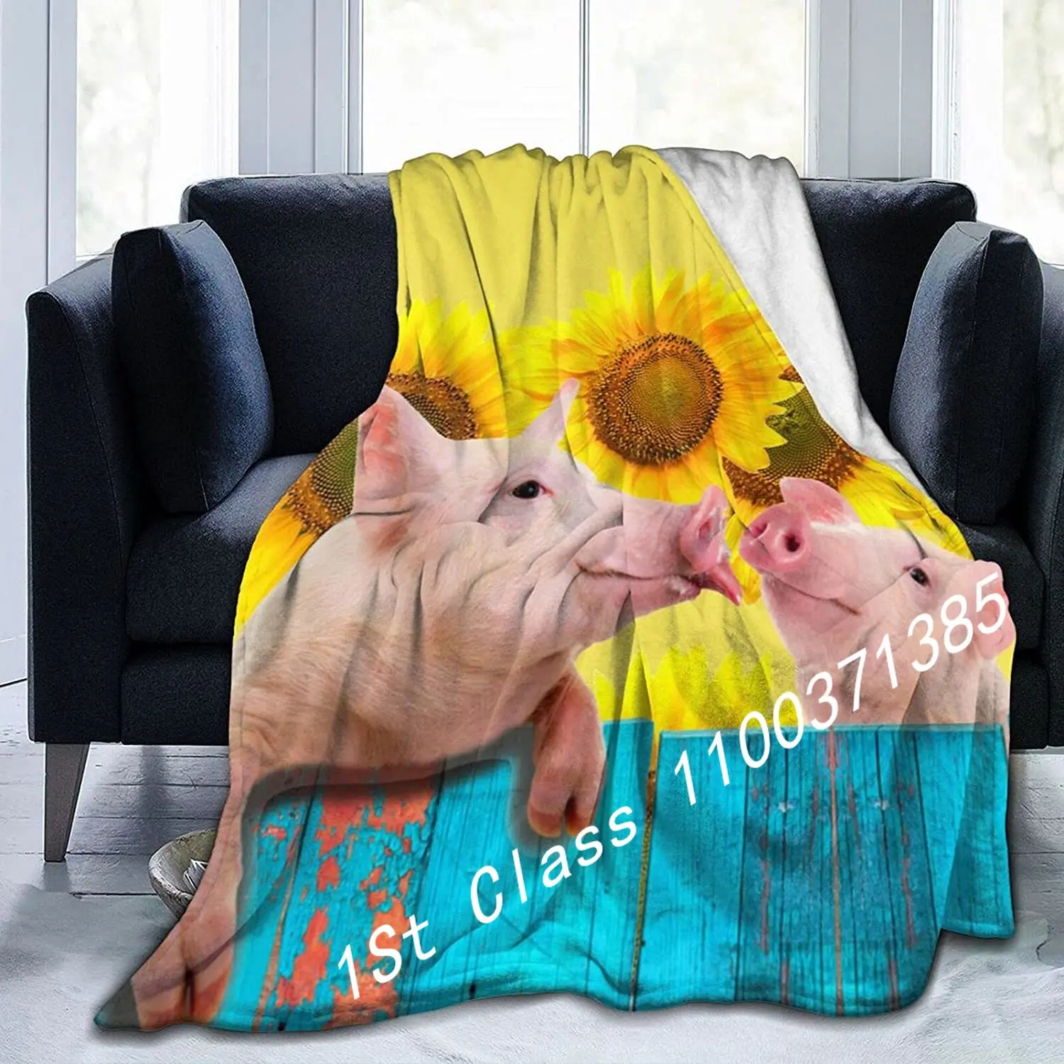 Gadimen 3D Pig Sunflower Blanket, Super Soft Lightweight Flannel Blanket for Bed Sofa, Warm Blanket for All Seasons