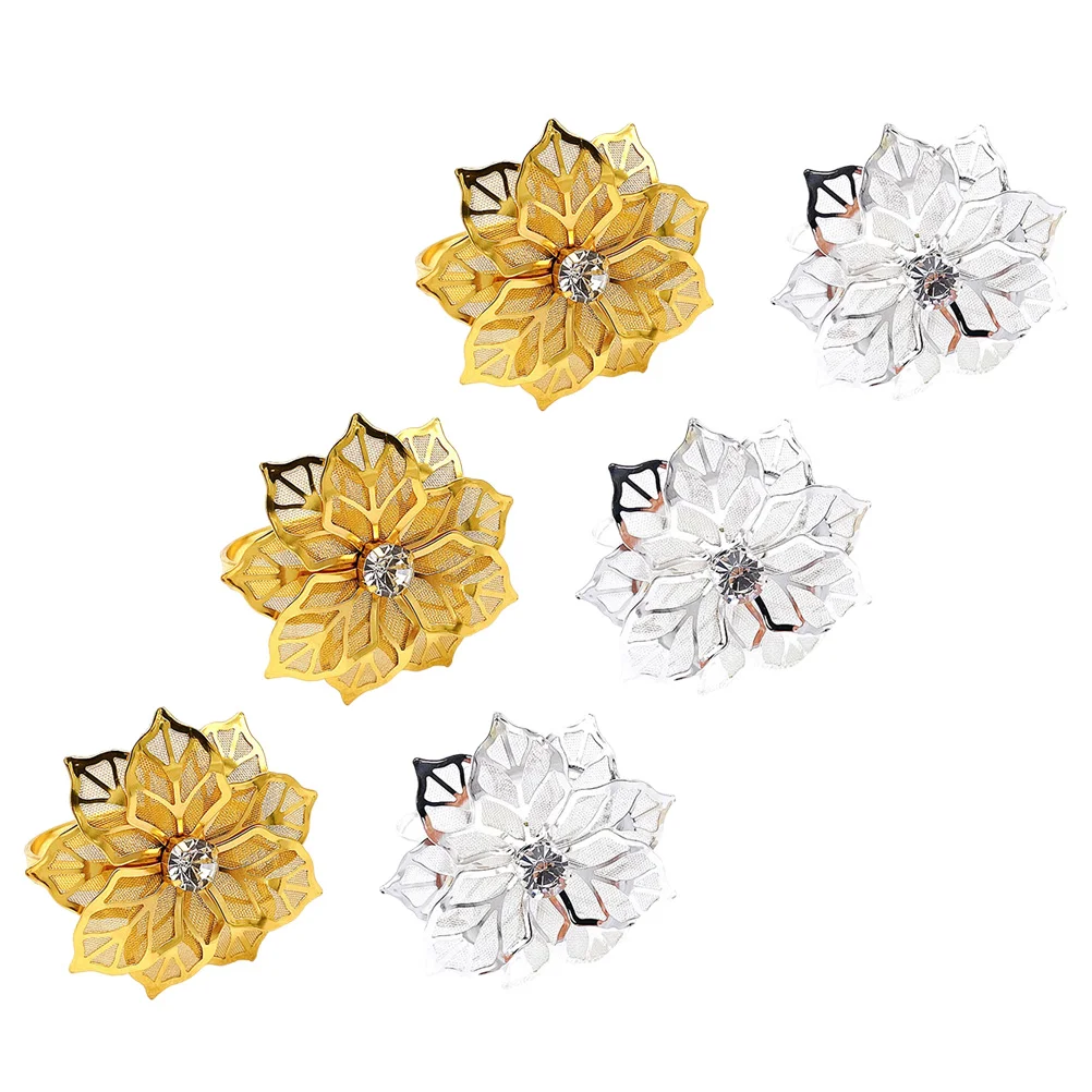 

Napkin Rings Setof Rhinestone Decorative Holders Floral Shaped Metal Buckles