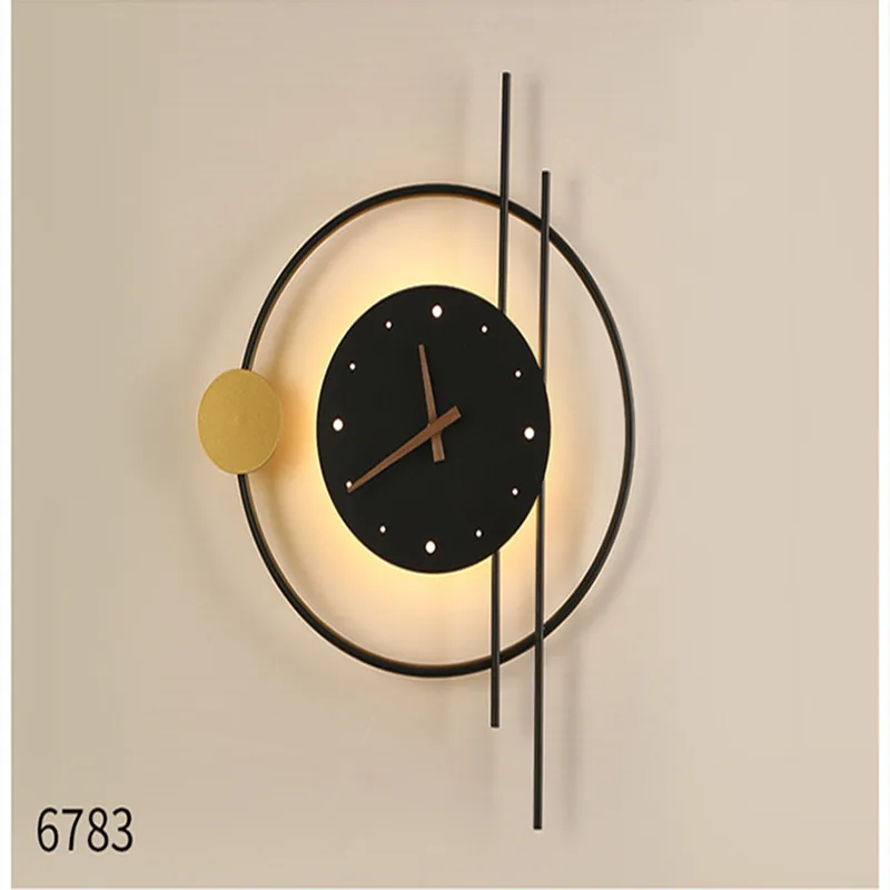 

Nordic Art Deco Black Gold Ring Metal Clock Led Wall Lamp Industrial Loft Corridor Aisle Stairs Wall Sconce Living Room Lights