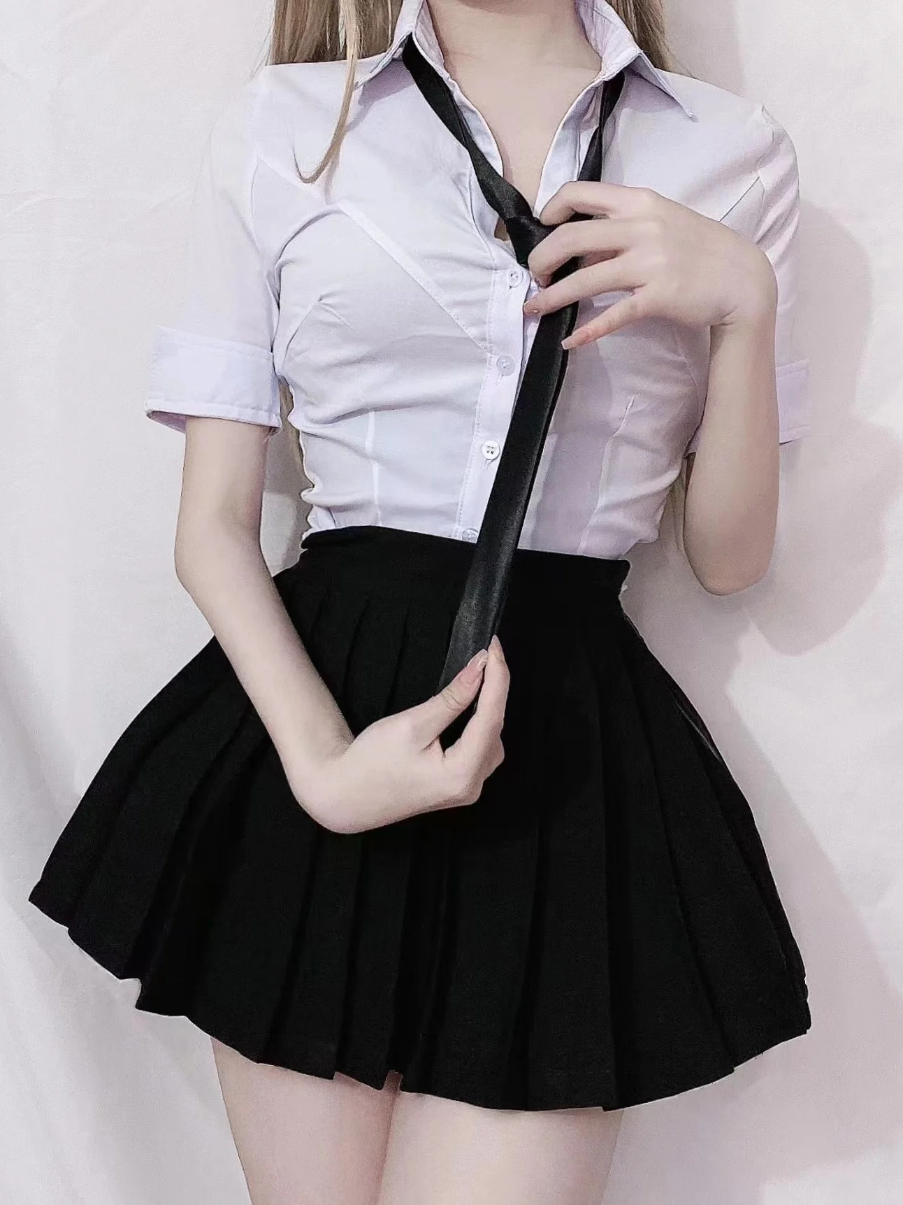 

Korean Sexy Hot Tops 2022 OL JK Skirt Set Elegant Slim Shirt White Blouse + Pleated Mini Skirts Two Piece Set U055
