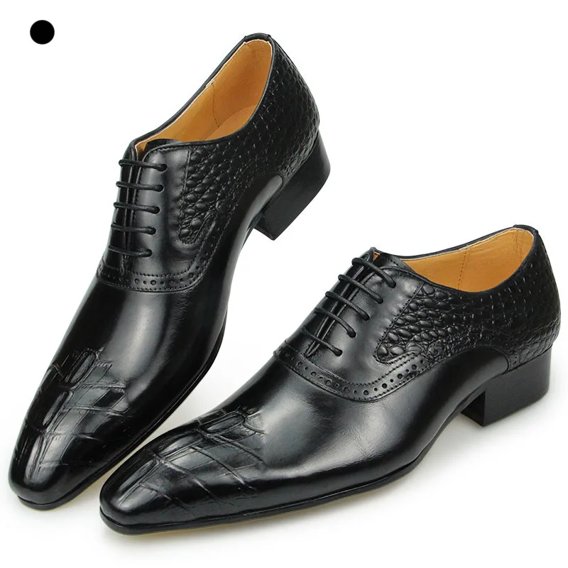Black Fashion Oxford Leather shoes for men elegant man Designer Lace Up High Quality Crocodile Printing sapato social masculino