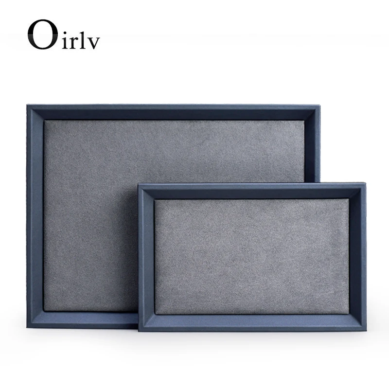 

Oirlv Dark Blue PU Leather Jewelry Display Tray with Microfiber Jewelry Storage Pallet for Necklace Bangle