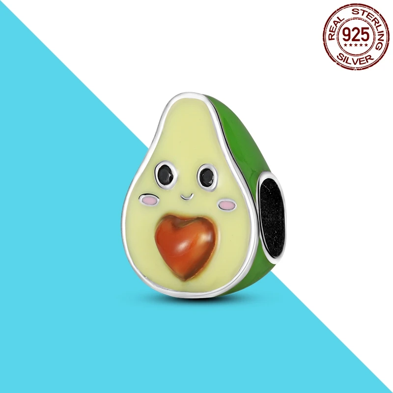 

Cute Avocado Real 925 Silver Charms Fit Original Pandora Bracelet DIY Women Gift For Fine Jewelry Making Heart