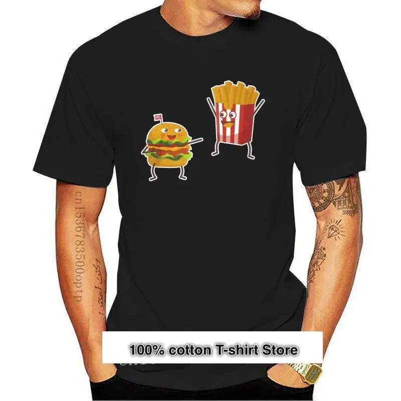 

Camiseta divertida para hombre y mujer, camisa con estampado de hamburguesas y patatas fritas, ropa para mujer