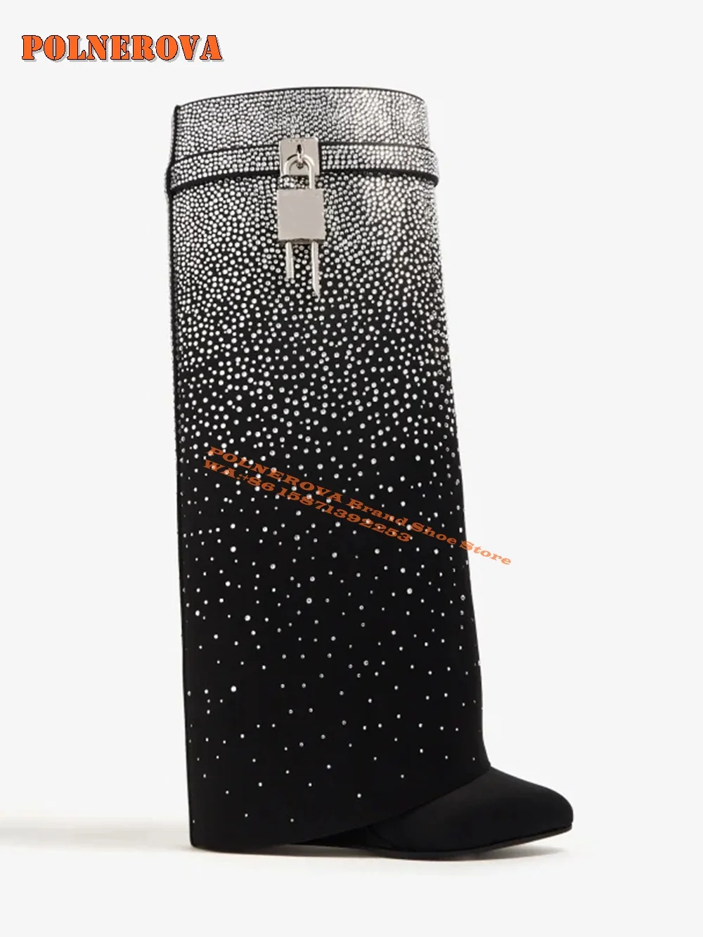 Сапоги на танкетке с острым носком и длинными рукавами со стразами гипсофила