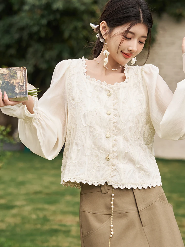 MISHOW французские кружевные шифоновые блузки для женщин весна 2024 романтический