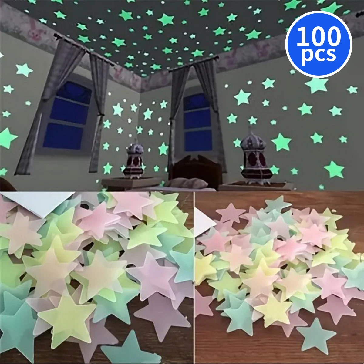 

Флуоресцентные наклейки звезды Glow in the Dark 100/200/300 шт