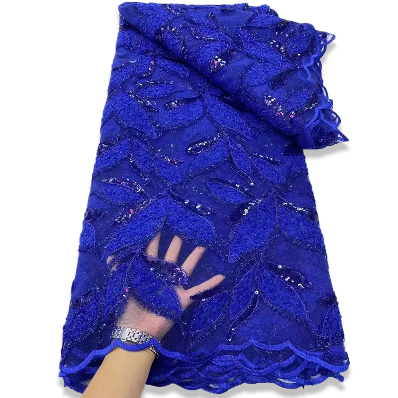 

5 Yards African Lace Fabric 2022 Royal Blue Lace Fabric Nigerian Net Fabric Guipure Cord Tulle French Lace Fabric for Dress A04