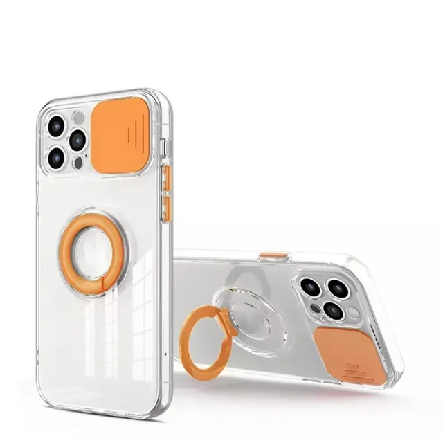 

Capa Clear Ring Holder Case For iPhone 11 12 13 Pro Max Mini XS MAX XR X 8 7 6s 6 Plus SE2 Slide Lens Protector Cover