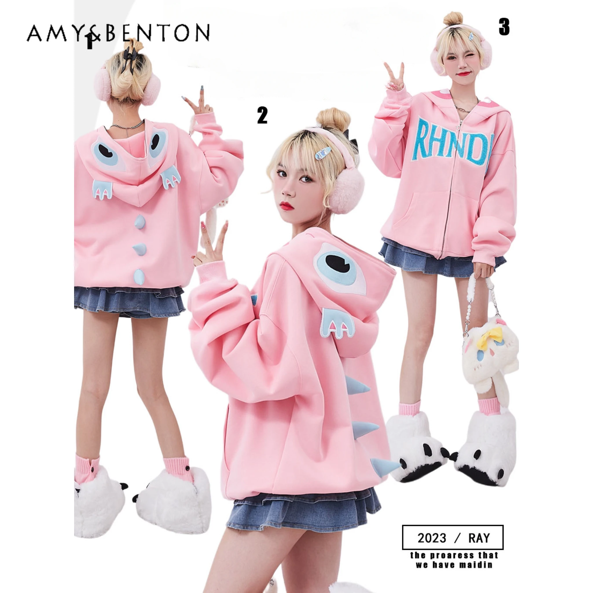 

Осенняя Новинка, милая Толстовка в стиле преппи на молнии, женский свободный кардиган с мультяшным принтом, куртка, пальто для студентов