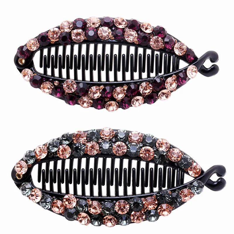 

Luxury Pony Hair 12cm large size Crystal Long colorful rhinestones fish banana hair claw clip Hair Accessories for women 1 Piece