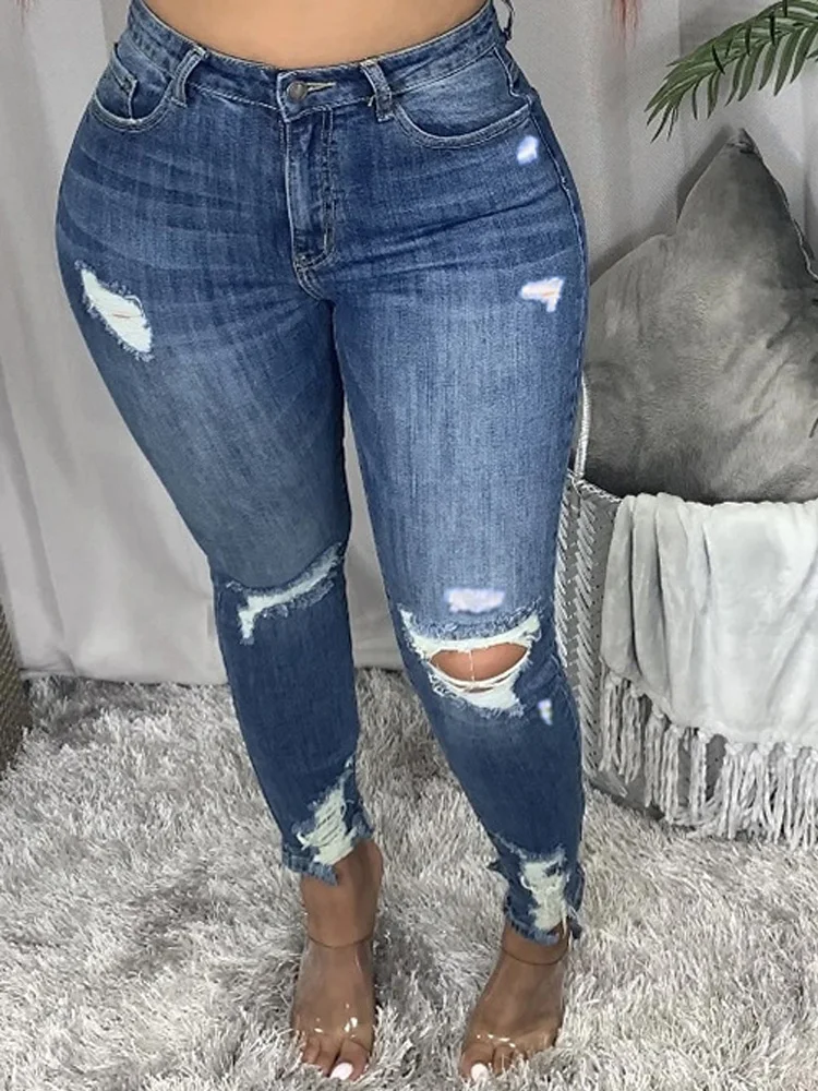 

New Women's Jeans Skinny Ripped Holes Jeans Pants High Waist Stretch Slim Pencil Trousers Butt Lift Destroyed Denim Jeans