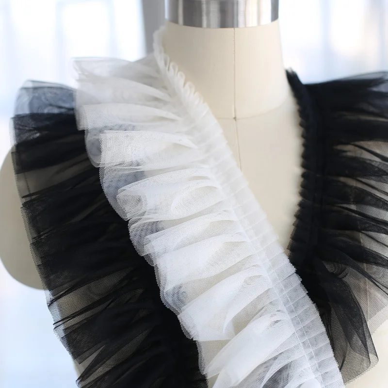 

10 см белая плиссированная кружевная ткань для рукоделия двойная сетка отделка Лолита платье «сделай сам» искусственные рукоделия Швейные ленты 2 метра