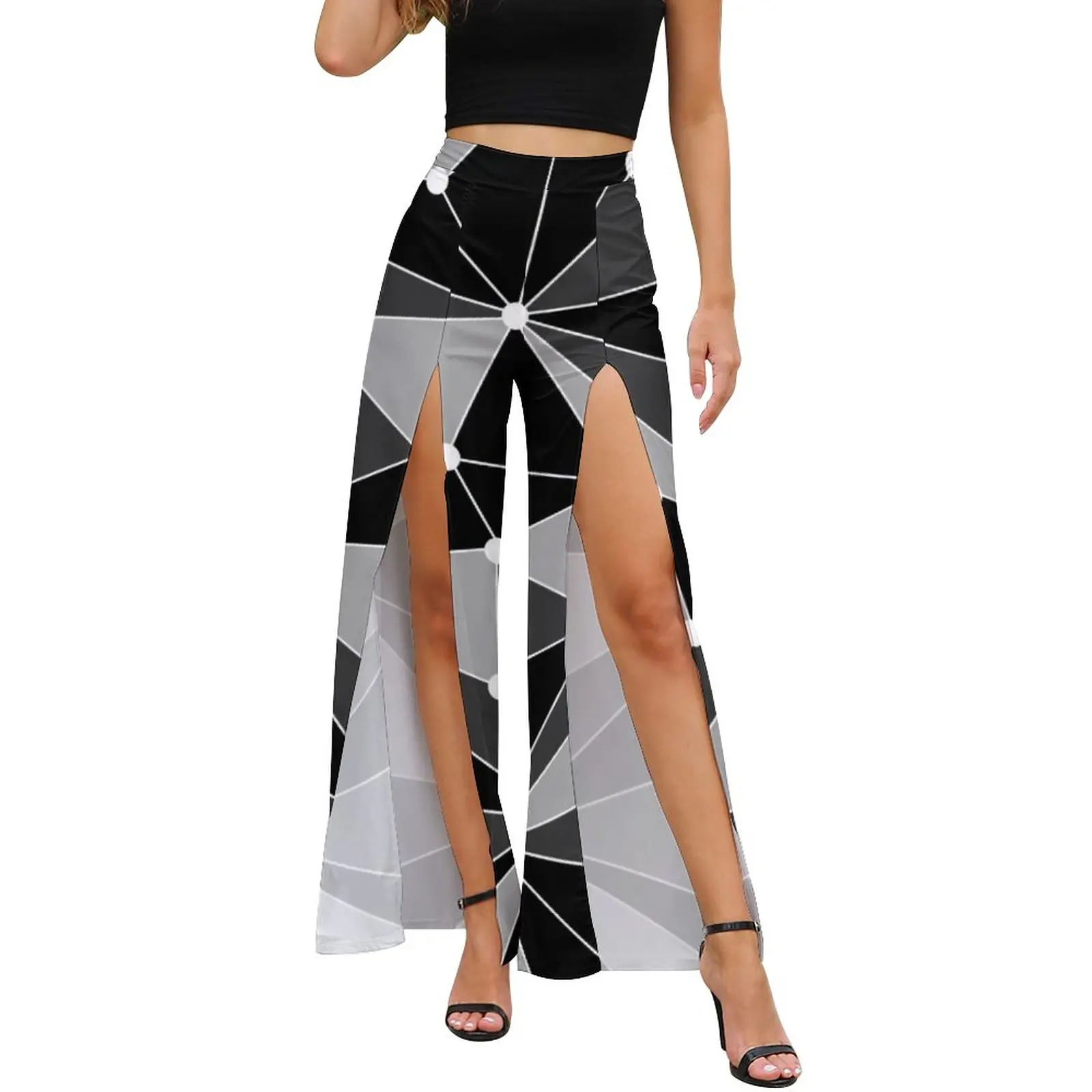 

Abstract Geometry Pants Summer Polka Dots Print Casual Wide Leg Pants Ladies Slit Streetwear Trendy Trousers