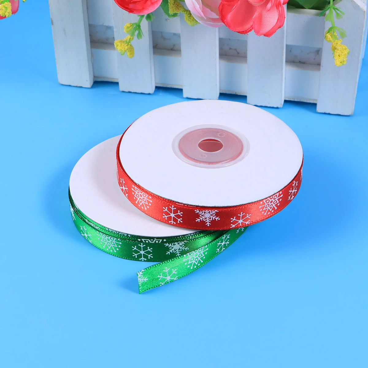 

2pcs 22m Ribbon Printing Snowflake Polyster Tape Ribbons for DIY Craft Gift Wrapping Decoration