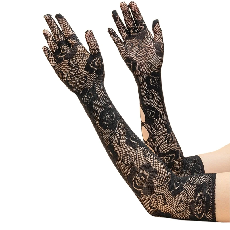 

Women Hollow Gloves Wedding Party Bride Mittens Sheer Mesh Full Finger Gloves Drop Shipping