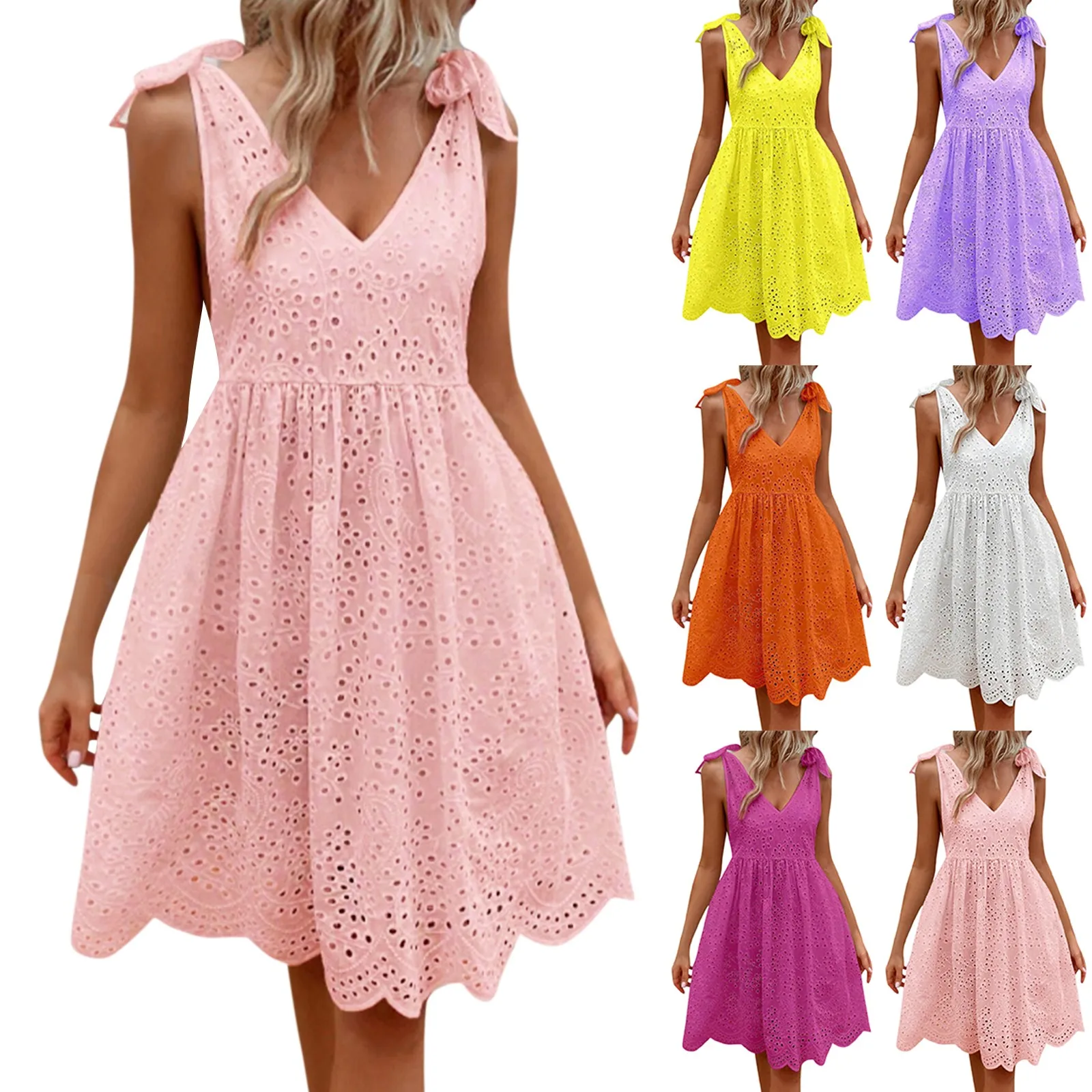 Женское однотонное платье трапециевидной формы с V-образным вырезом