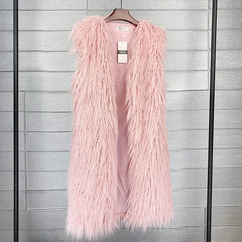 Faux Mongolia Sheep Fur Women Long Vest Colorful Warm Faux Fur Big Size Plush Coats Female Jacket Autumn Winter Furry Outerwear