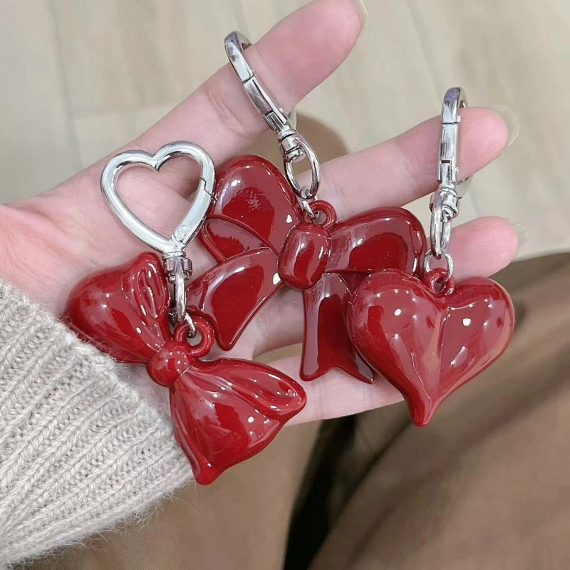 Простой темпераментный красный бант в форме сердца акриловый брелок кулон для