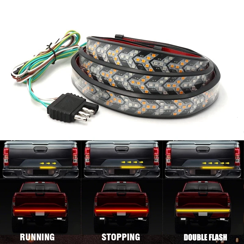 

60 Inch 150CM Car LED Tailgate Light Bar Truck Trunk Brake Light Pickup Red LED Flow Yellow Turn Signal Light