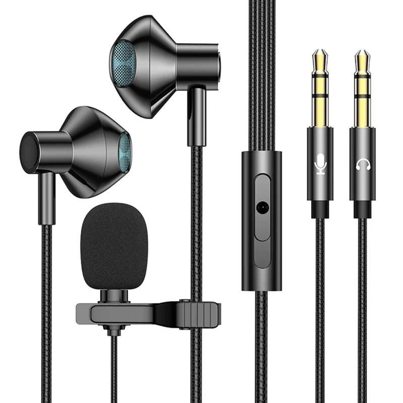

2 Meters Cable length Lavalier Microphone Headphone with Double Plugs Design Drop Shipping
