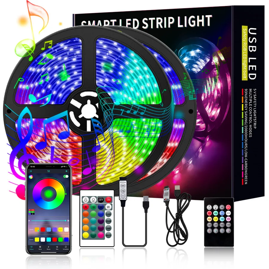

5V Led Light Strip Set 5050Rgb Waterproof Colorful Usb24 Key Music Bluetooth Tv Background Atmosphere Light