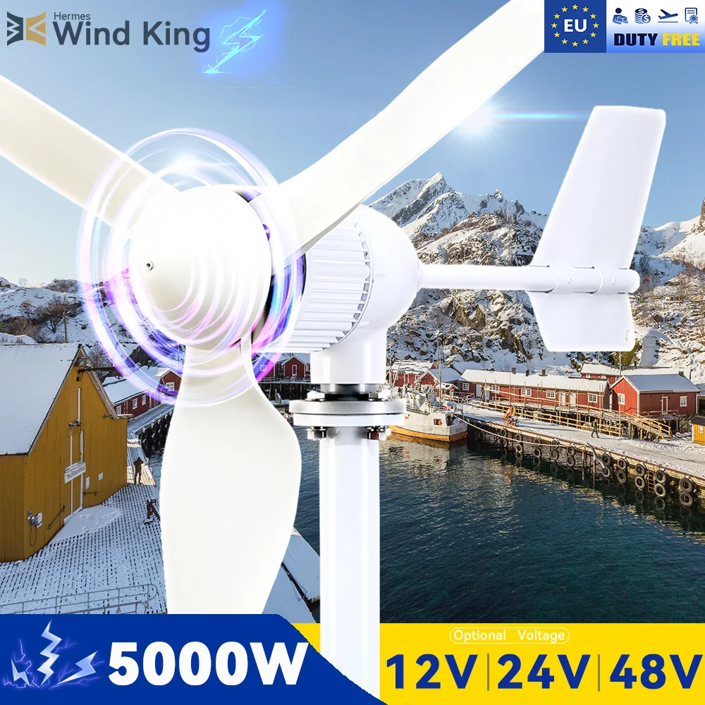 

【Higher Power】 5000W WindTurbine High Efficiency Windmill With MPPTCharger/Hybrid Solar System, For Home Use 6 Blades Horizontal