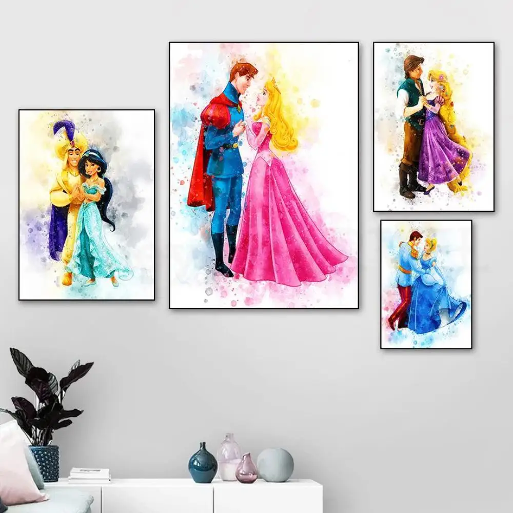 Настенный плакат с принцессой и принцами Диснея Аладин Белоснежка Ариэль холст