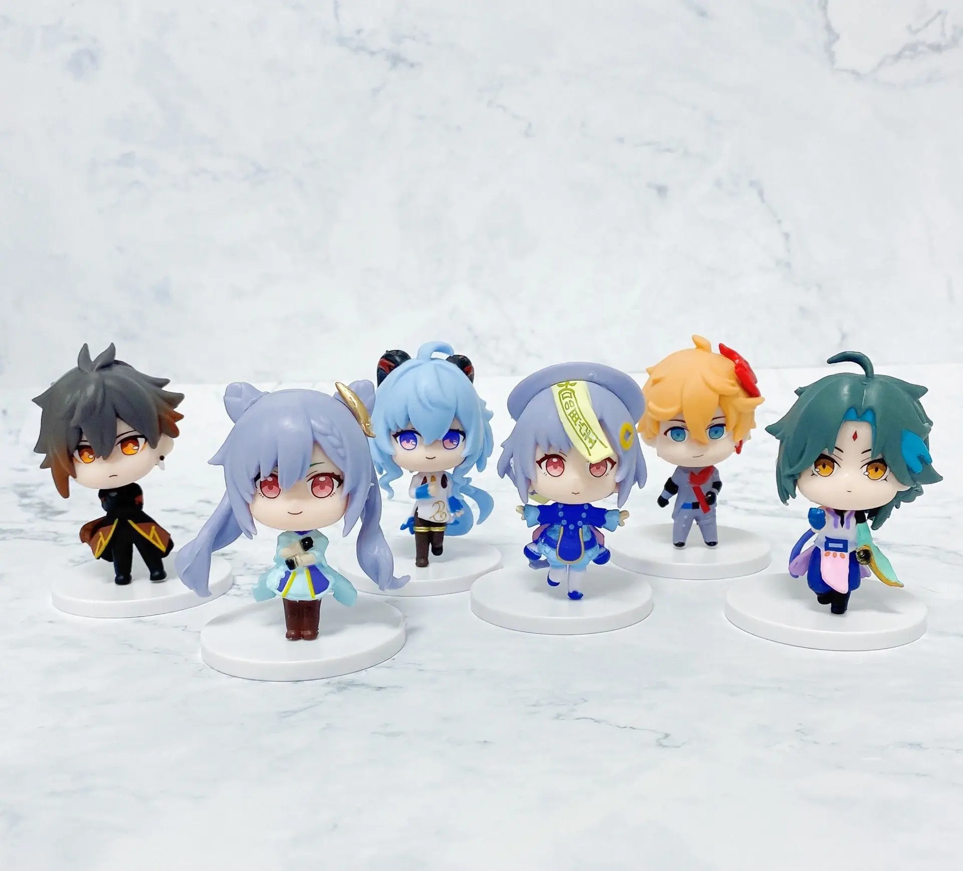 

6pcs Genshin Impact Action Figures Q Version God Pie Meng Keli Wendi Walnut Anbai Keqing Hand-made Model Case Decoration Acrylic