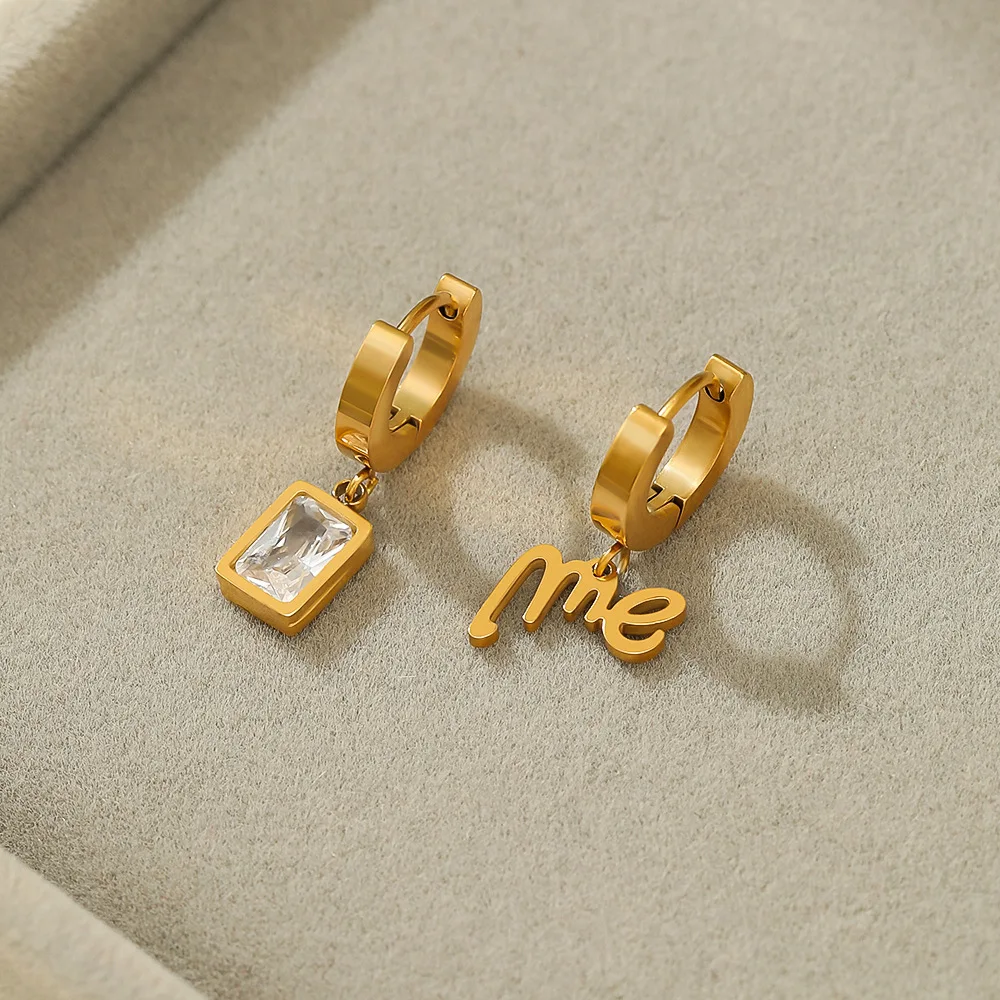 

Stainless Steel Hollow Out Letter Dangle Earrings for Woman Fashion Golden Zircon Rectangle Earrings Young Girl Jewelry Gift