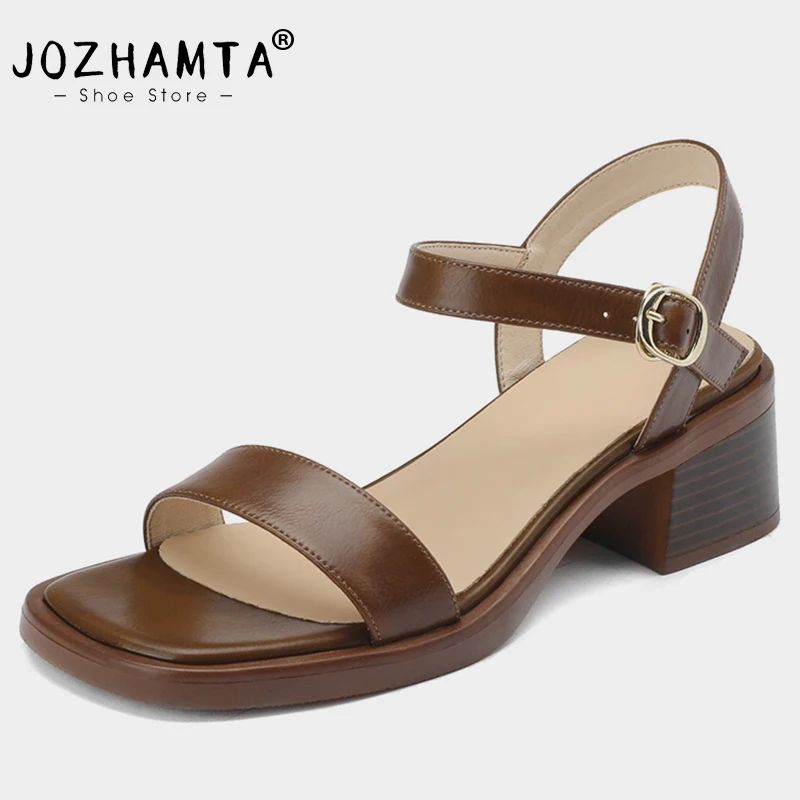 

JOZHAMTA Size 34-41 Women Sandals Retro Real Leather High Heels Shoes For Women Summer 2023 Ankle Strap Platform Lady Sandalias