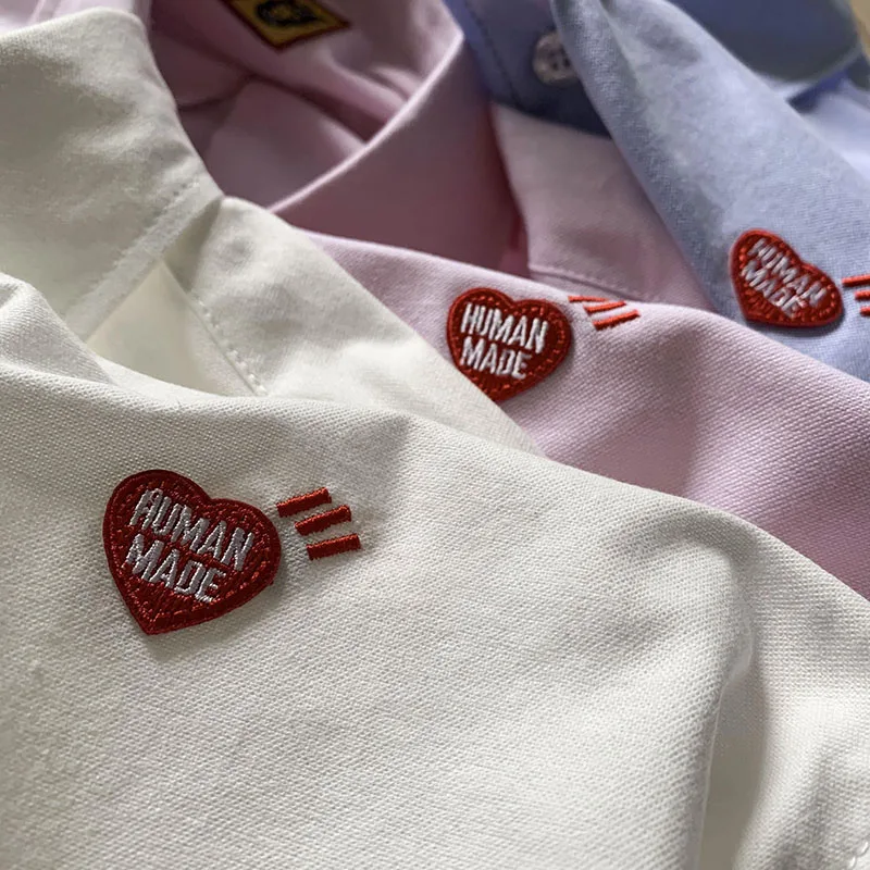 Human Made White Shirts Loose Casual Embroidered Heart Men Women 1:1 Long Sleeve Shirts