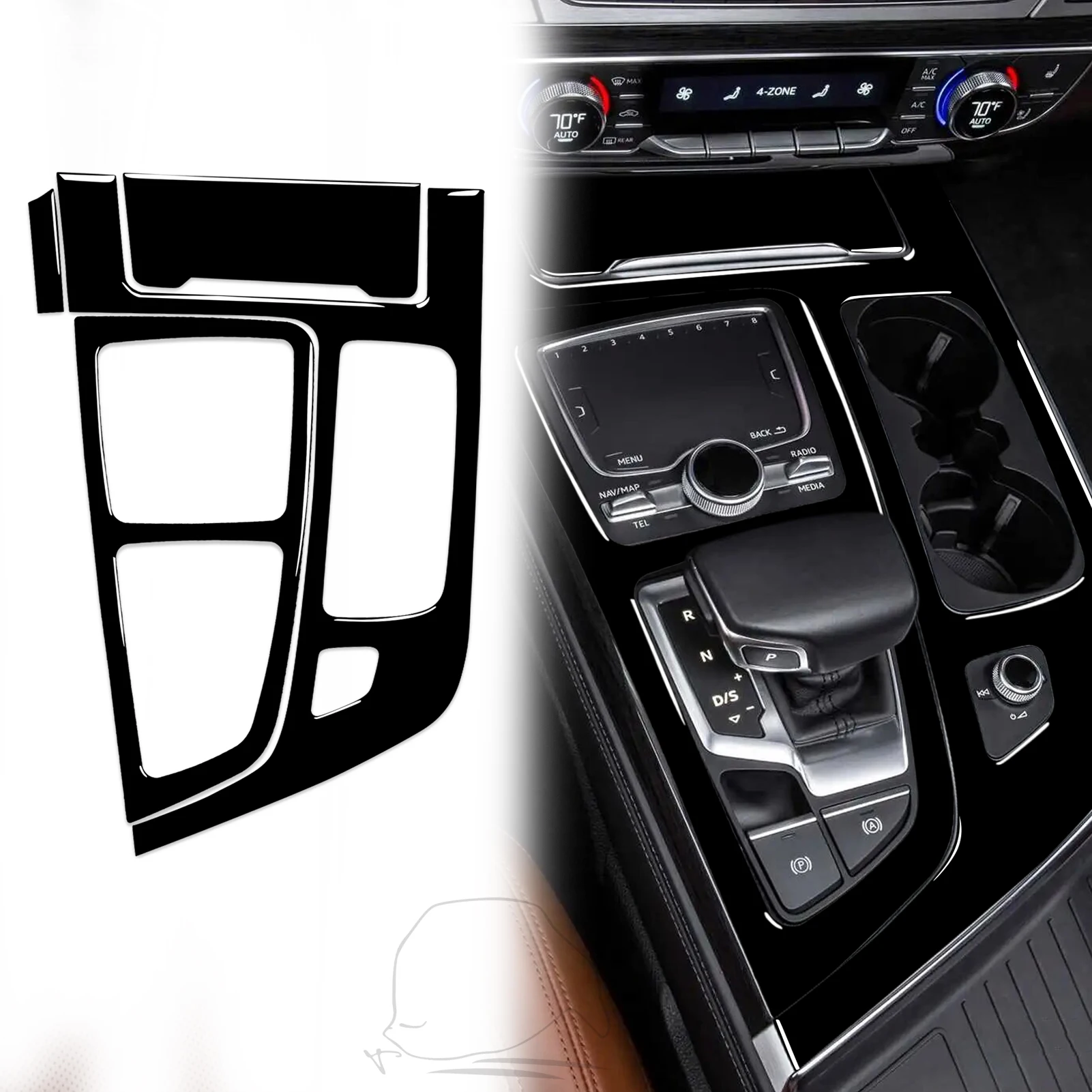 Автомобильные аксессуары для Audi Q7, SQ7, 4 м, 2016, 2017, 2018, 2019, Черная внутренняя панель переключения передач, декоративная наклейка, пластиковое украшение