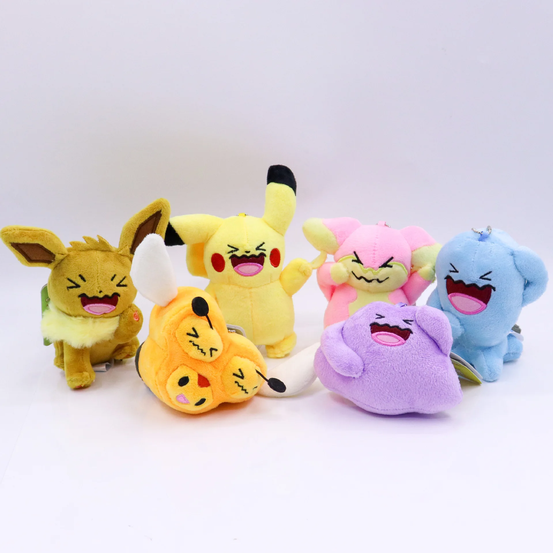 6pcs/lot Pokemon Wobbuffet Ditto Pikachu Yibu Plush Doll Toy Pendant Keychain 12cm/4inch Toys Stuffed Animal Doll Christmas Gift