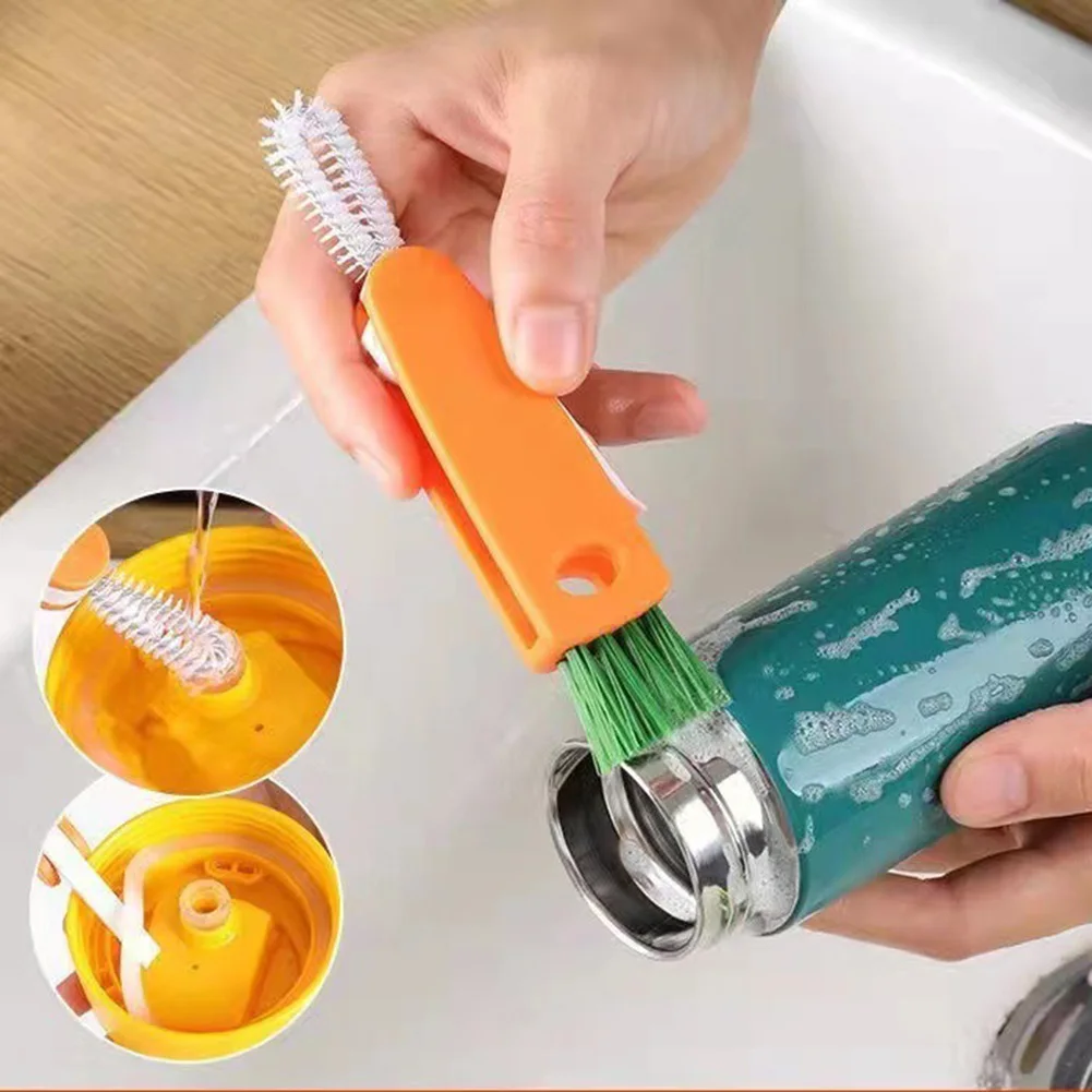 

3 In 1 Bottle Cap Brush Milk Bottle Brush Cup Cover Cleaning Brush Portable Multifunctional Lunch Box Groove Cleaning Brush