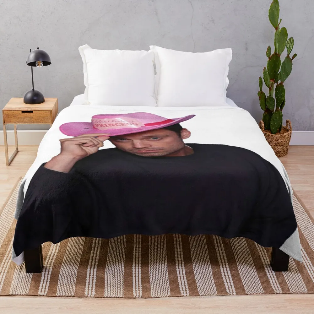 

Yee Haw! Sebastian Stan with Pink birthday Princess Cowboy Hat Throw Blanket Soft Big Blanket