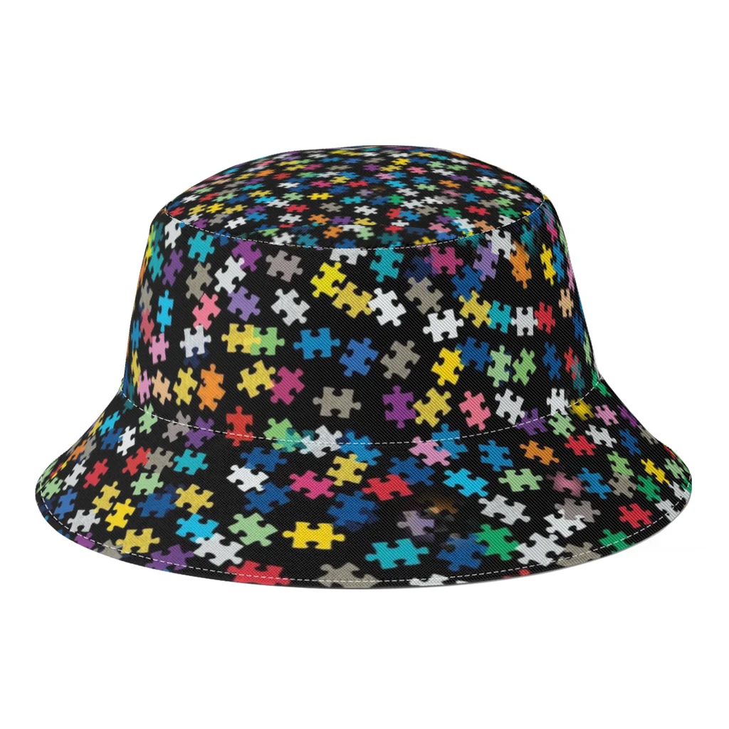 

2022 New Summer Autism Awareness Puzzle Pattern Bucket Hat for Unisex Outdoor Foldable Bob Fishing Fisherman Hats Panama Cap