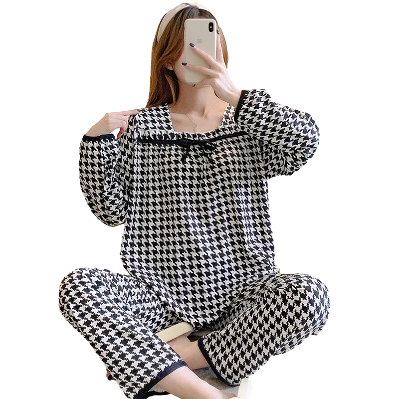 2022 new pajamas women's spring and autumn long-sleeved plus fertilizer plus size M-5XL thin section sweet home wear casual suit