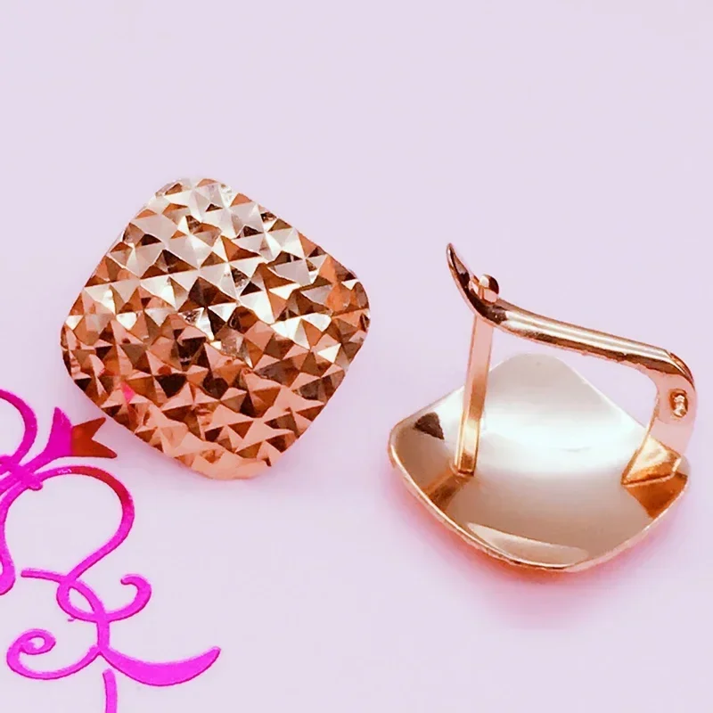 585 Purple Gold Square Gypsophila Earrings for Women14k Rose Fashion Chinese Style Sparkling Engagement Jewelry