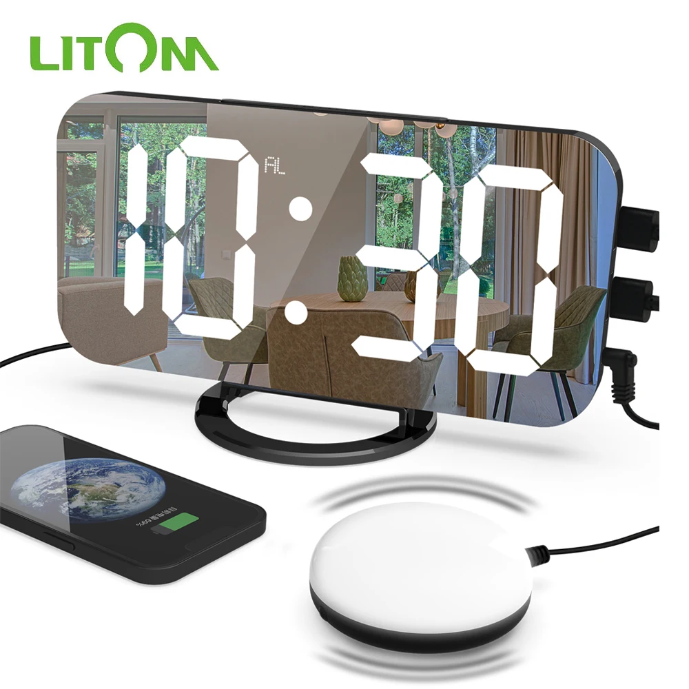 

Новый цифровой будильник с вибрацией и напоминанием, большой светодиодный зеркальсветильник, электронные часы с повтором сигнала, USB-заряд...