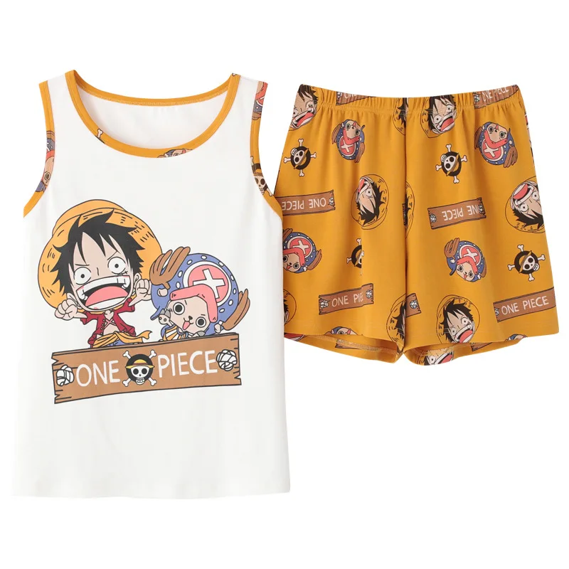 Mens Pajamas Summer Sleeveless Vest 2 Pack Nightwear For Young Boy INS Cartoon Hombre Pijama Mujer Anime Homewear