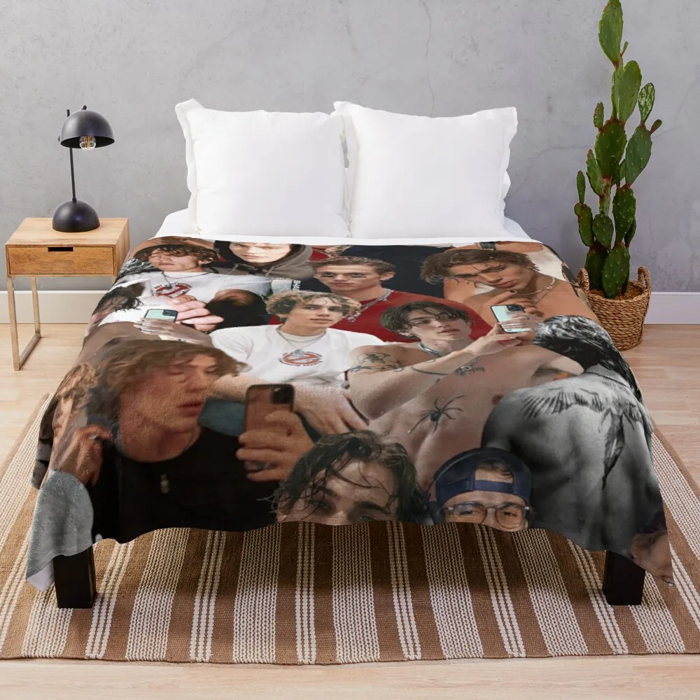

Vinnie Hacker Photo Collage Blanket Anime Fabric Plaid Pom Pom Bed Squishmallow Throw Blankets